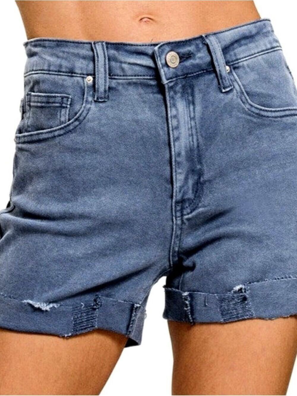 Zenana Distressed Cuffed Denim Shorts Medium New With Tags